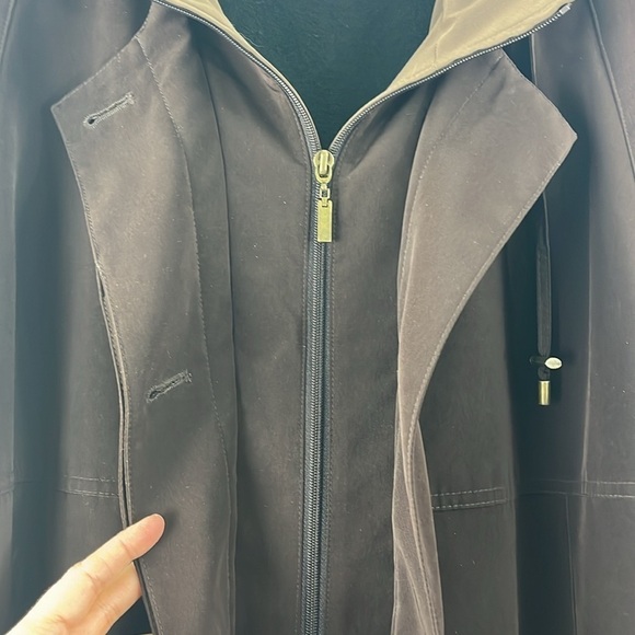 Gallery All Weather Brown Hooded Button Zip Trench Coat Womens Size L Classic - Picture 9 of 16